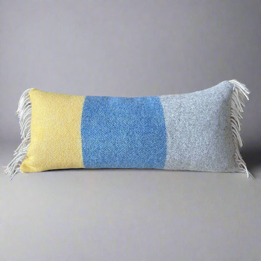 Pure Wool Bolster | Yellow, Blue, Grey w/Tassels