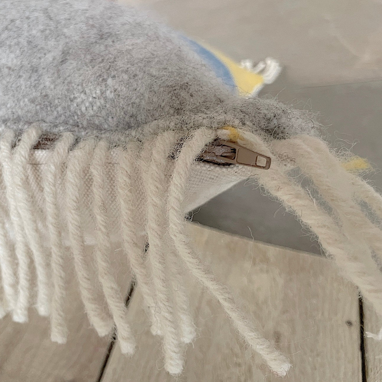 Pure Wool Bolster | Yellow, Blue, Grey w/Tassels