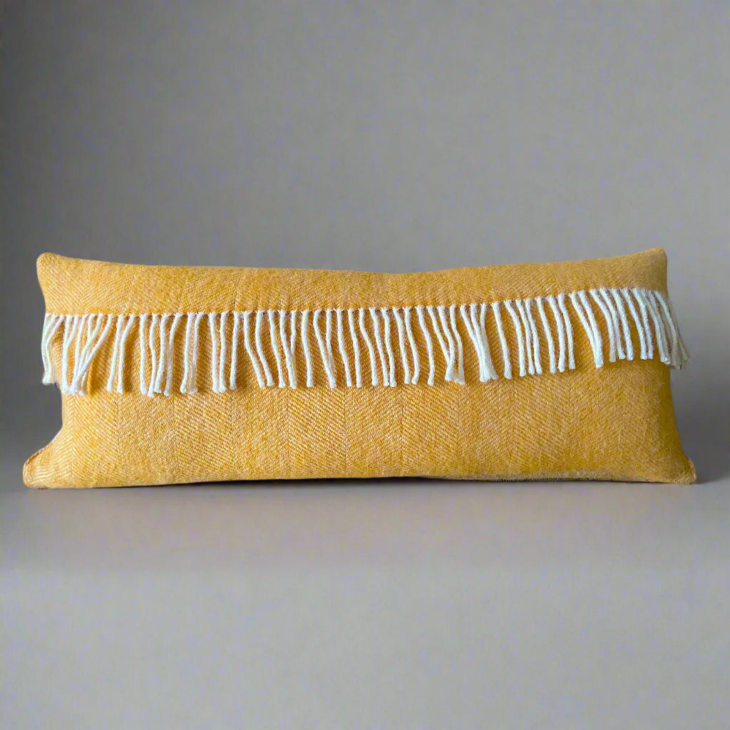 Pure Wool Bolster | Mustard w/Fringe