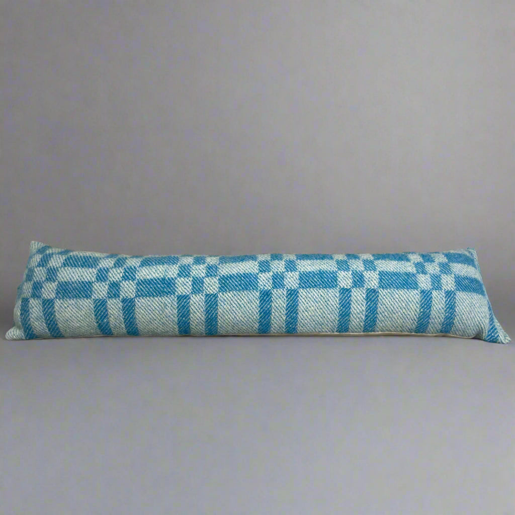 Pure Wool Draught Excluder (Sky Blue inverse Geometric)