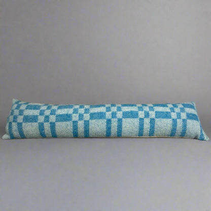 Pure Wool Draught Excluder (Sky Blue inverse Geometric)