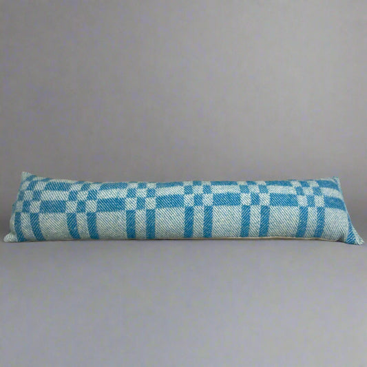 Pure Wool Draught Excluder (Sky Blue inverse Geometric)
