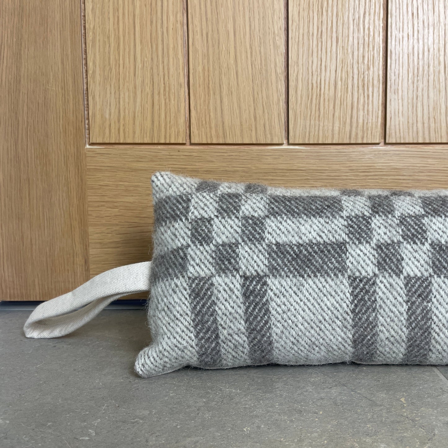Pure Wool Draught Excluder (Grey Inverse Geometric)