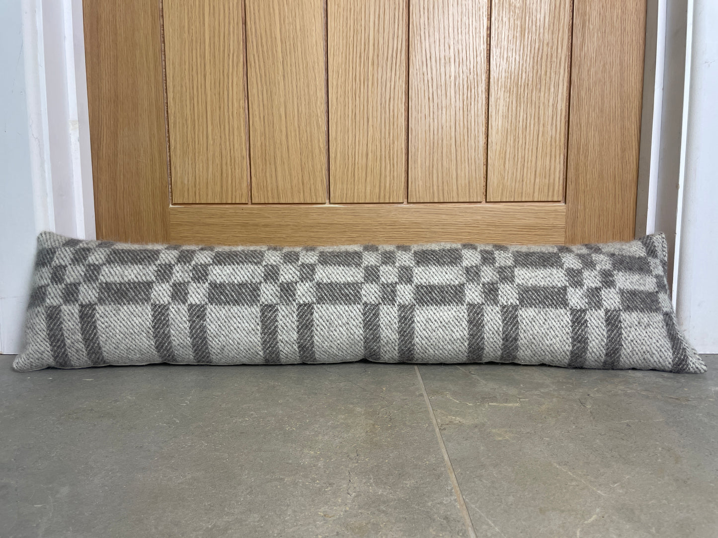 Pure Wool Draught Excluder (Grey Inverse Geometric)