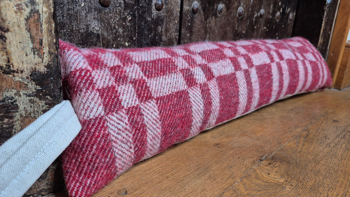 Pure Wool Draught Excluder (Red Geometric)