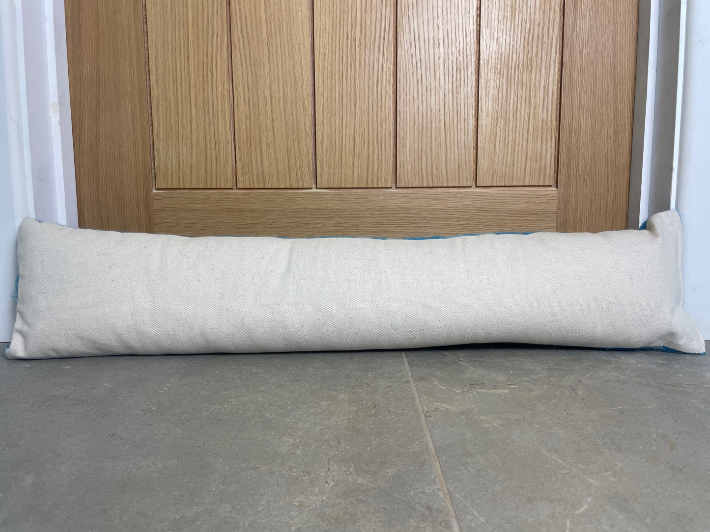Pure Wool Draught Excluder (Sky Blue Geometric)