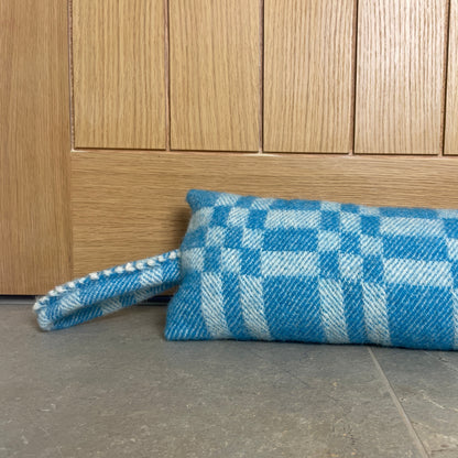 Pure Wool Draught Excluder (Sky Blue Geometric)