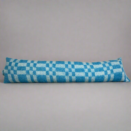 Pure Wool Draught Excluder (Sky Blue Geometric)