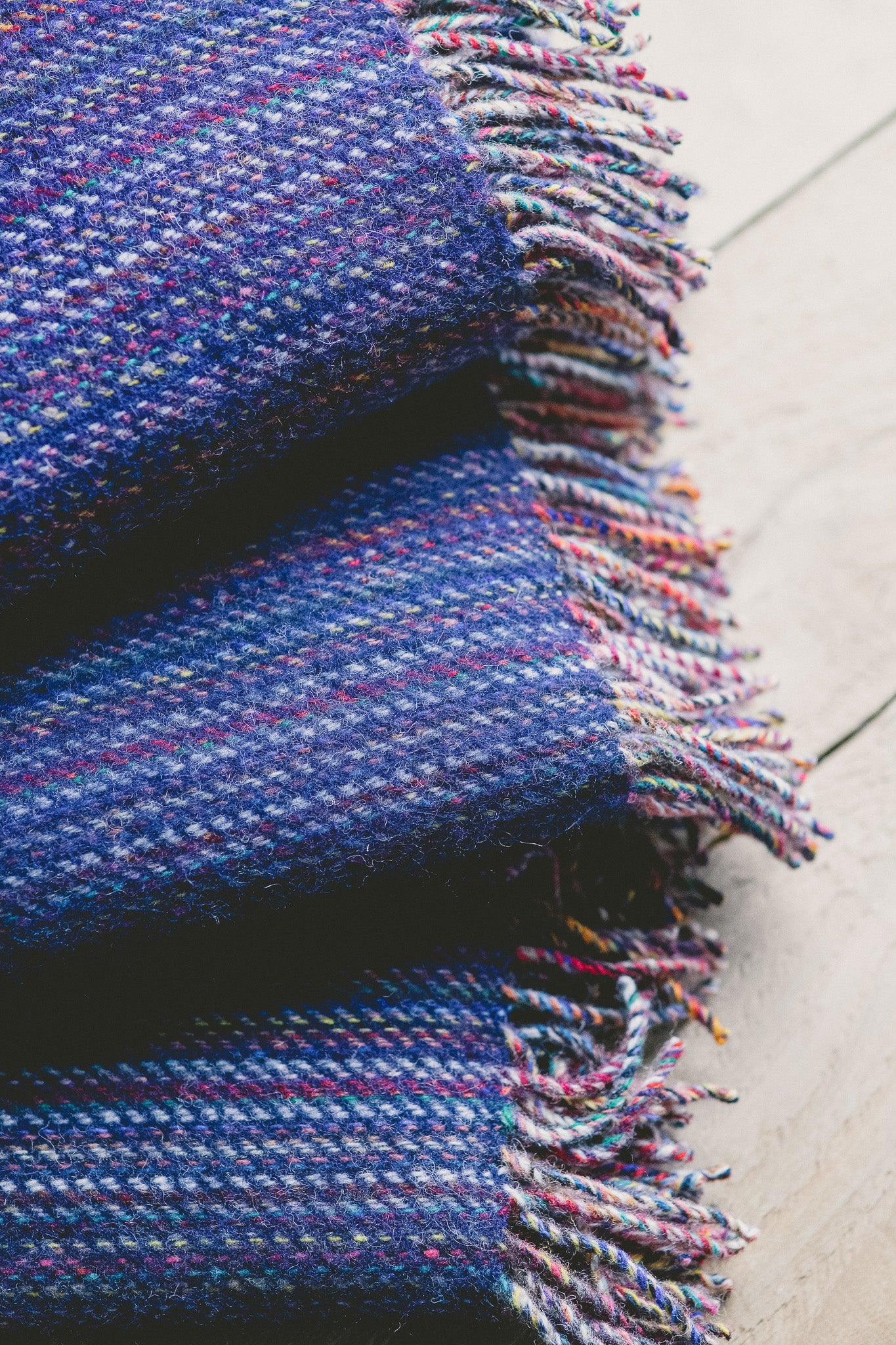 Pure Wool Herringbone Throw Blanket (Deep Blue)