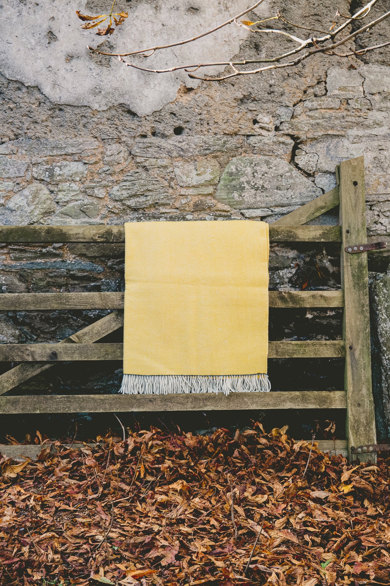 Pure Wool Herringbone Throw Blanket (Sunshine Yellow, Size: 200x146cm)