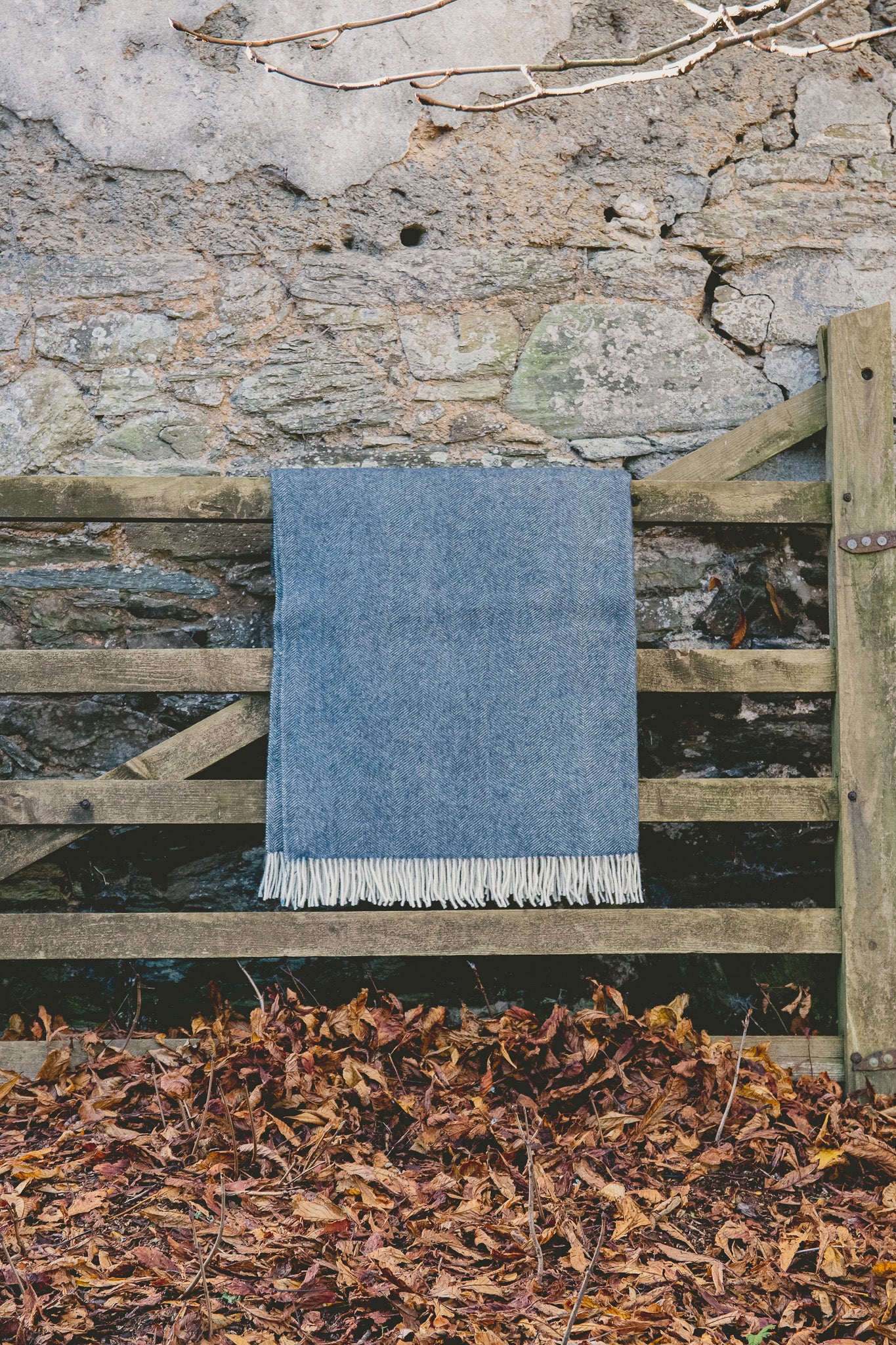Pure Wool Herringbone Throw Blanket (Sky Blue, Size: 200x146cm)