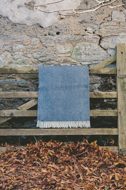 Pure Wool Herringbone Throw Blanket (Sky Blue, Size: 200x146cm)