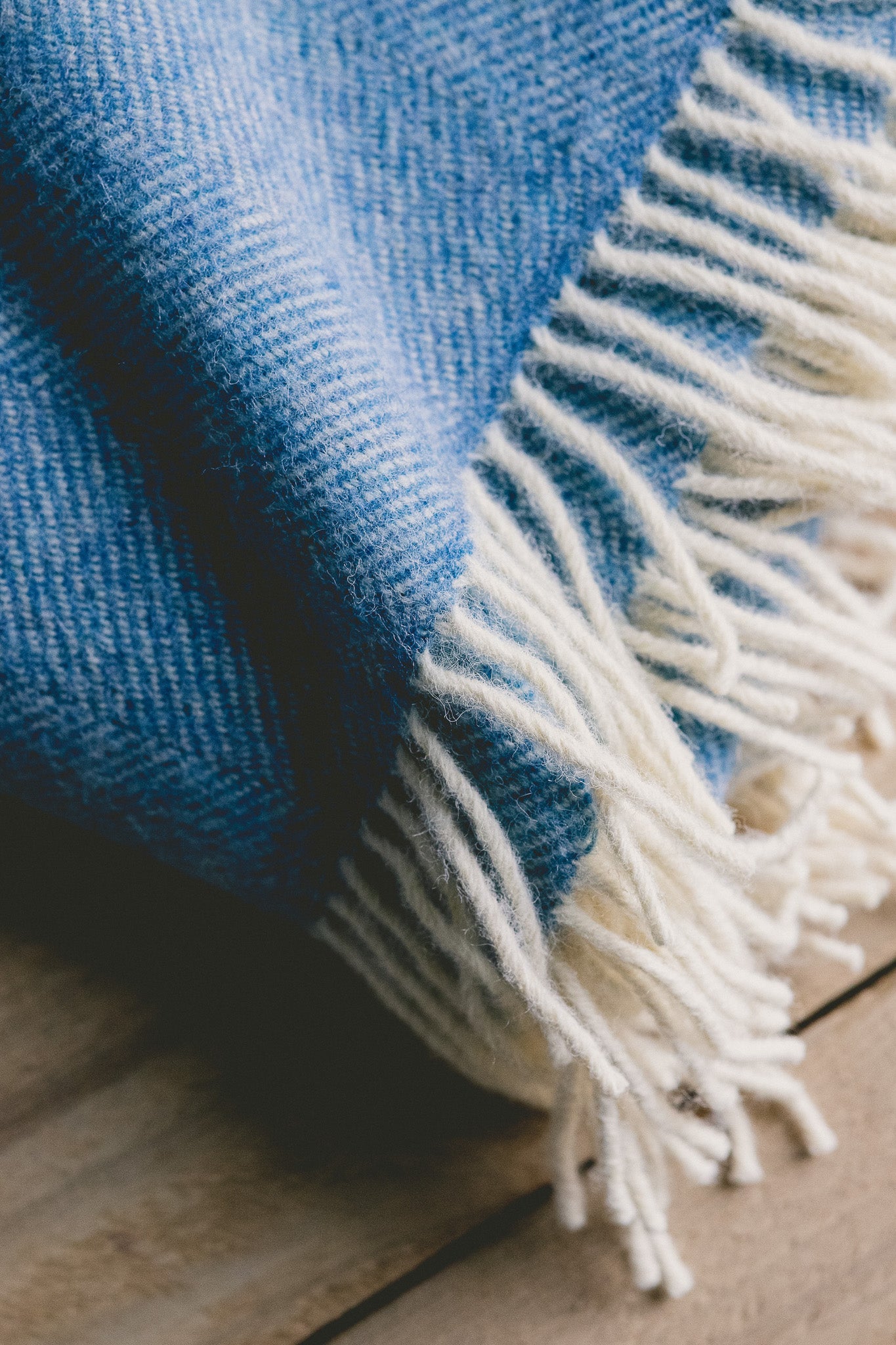 Pure Wool Herringbone Throw Blanket (Sky Blue, Size: 200x146cm)