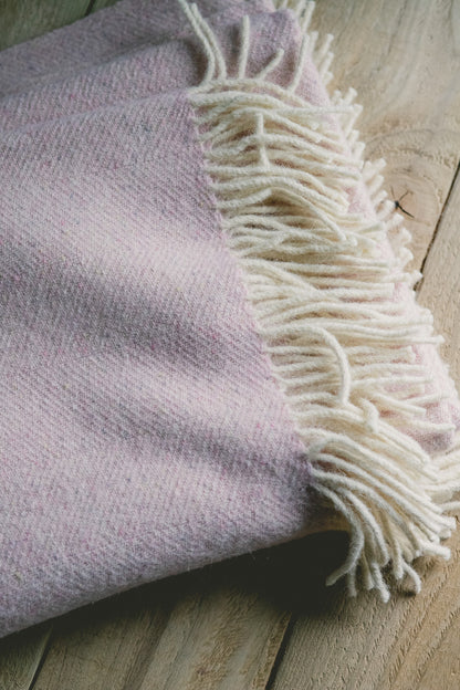Pure Wool Herringbone Throw Blanket (Pale Rose, Size: 200x146cm)