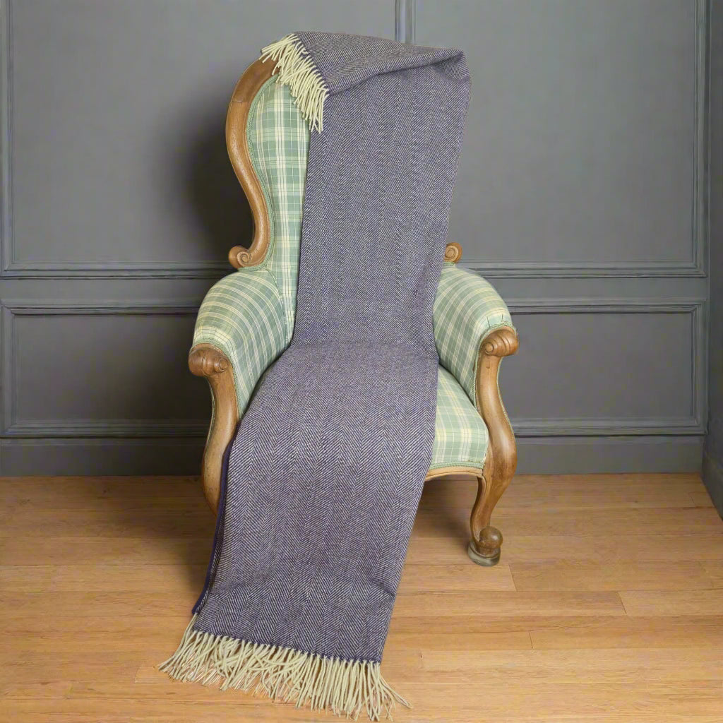 Pure Wool Throw Blanket | Herringbone | Violet