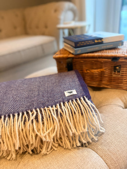 Pure Wool Throw Blanket | Herringbone | Violet
