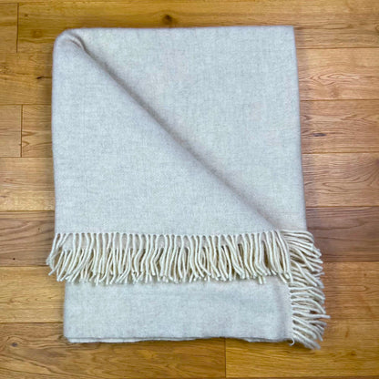 Pure Wool Herringbone Throw Blanket (Pearl Grey, Size: 200x146cm)