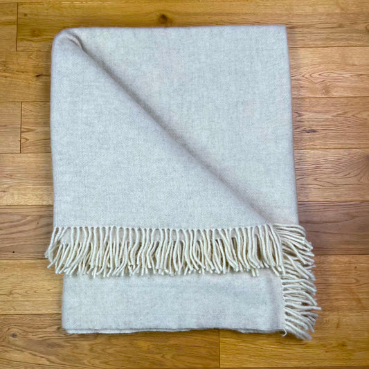 Pure Wool Herringbone Throw Blanket (Pearl Grey, Size: 200x146cm)
