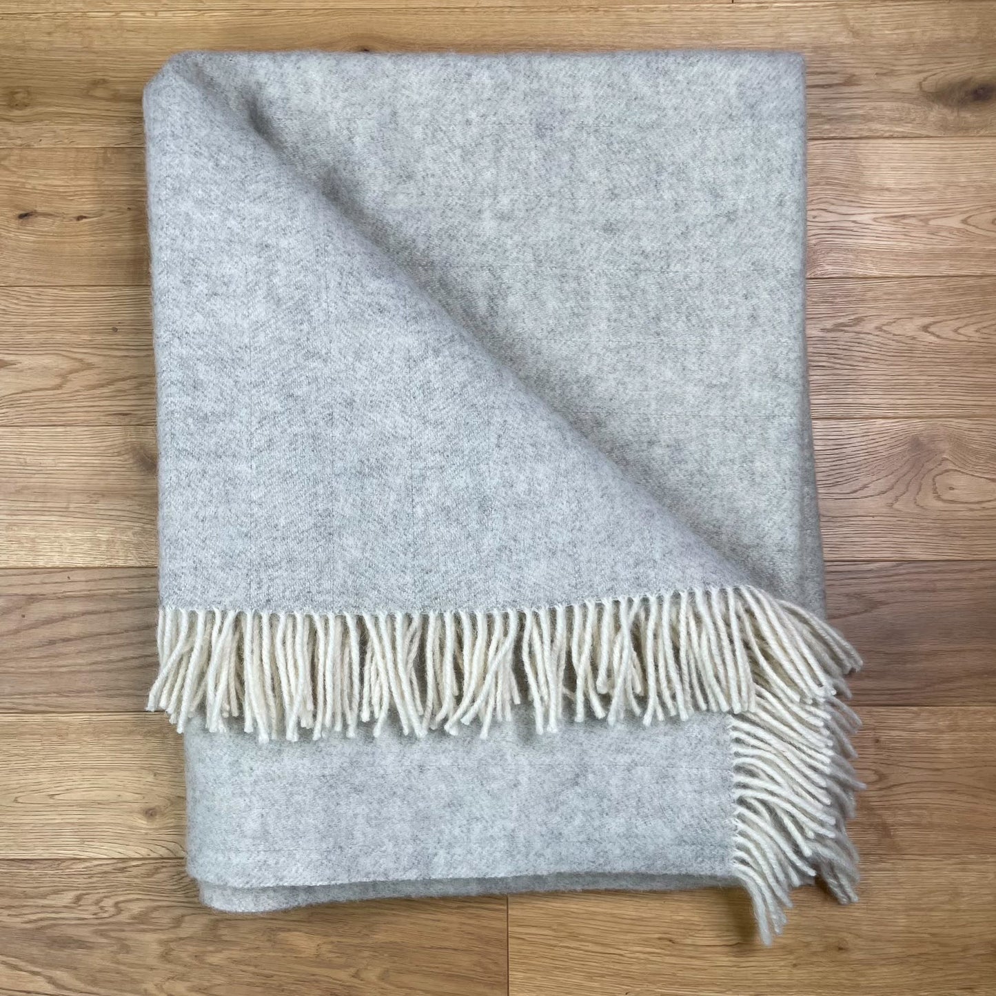 Pure Wool Herringbone Throw Blanket (Pale Grey, Size: 200x146cm)