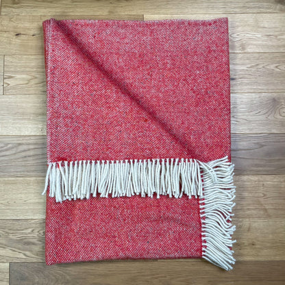 Pure Wool Herringbone Throw Blanket (Cardinal Red, Size: 200x146cm)