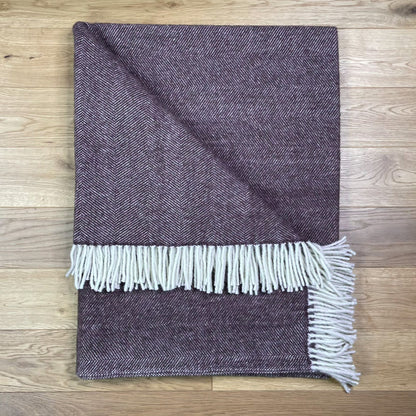 Pure Wool Herringbone Throw Blanket (Dusty Plum, Size: 200x146cm)