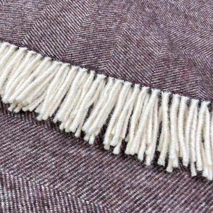 Pure Wool Herringbone Throw Blanket (Dusty Plum, Size: 200x146cm)