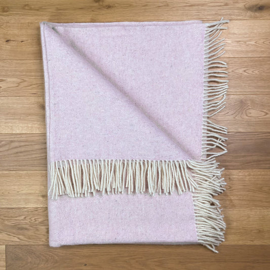 Pure Wool Herringbone Throw Blanket (Pale Rose, Size: 200x146cm)