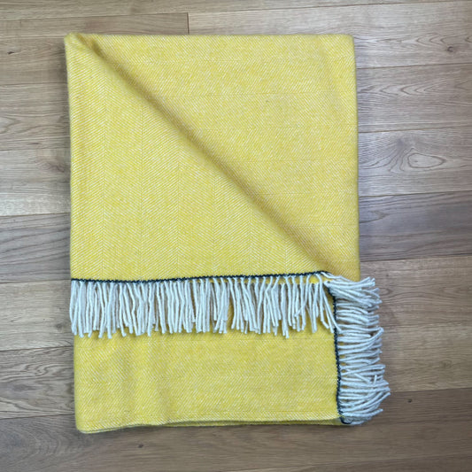 Pure Wool Herringbone Throw Blanket (Sunshine Yellow, Size: 200x146cm)