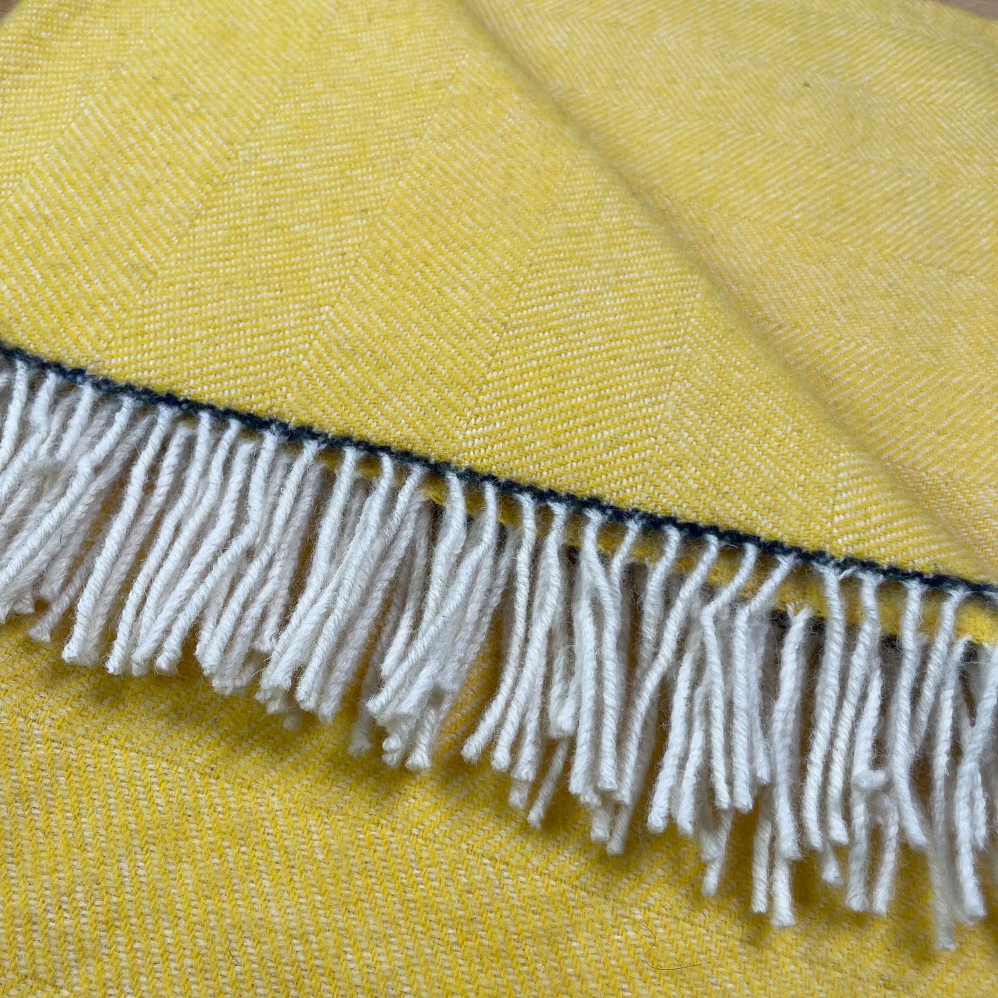 Pure Wool Herringbone Throw Blanket (Sunshine Yellow, Size: 200x146cm)