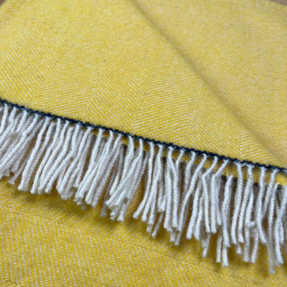 Pure Wool Herringbone Throw Blanket (Sunshine Yellow, Size: 200x146cm)