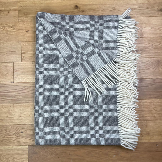 Pure Wool Herringbone Throw Blanket (Natural Grey, Size: 210x151cm)