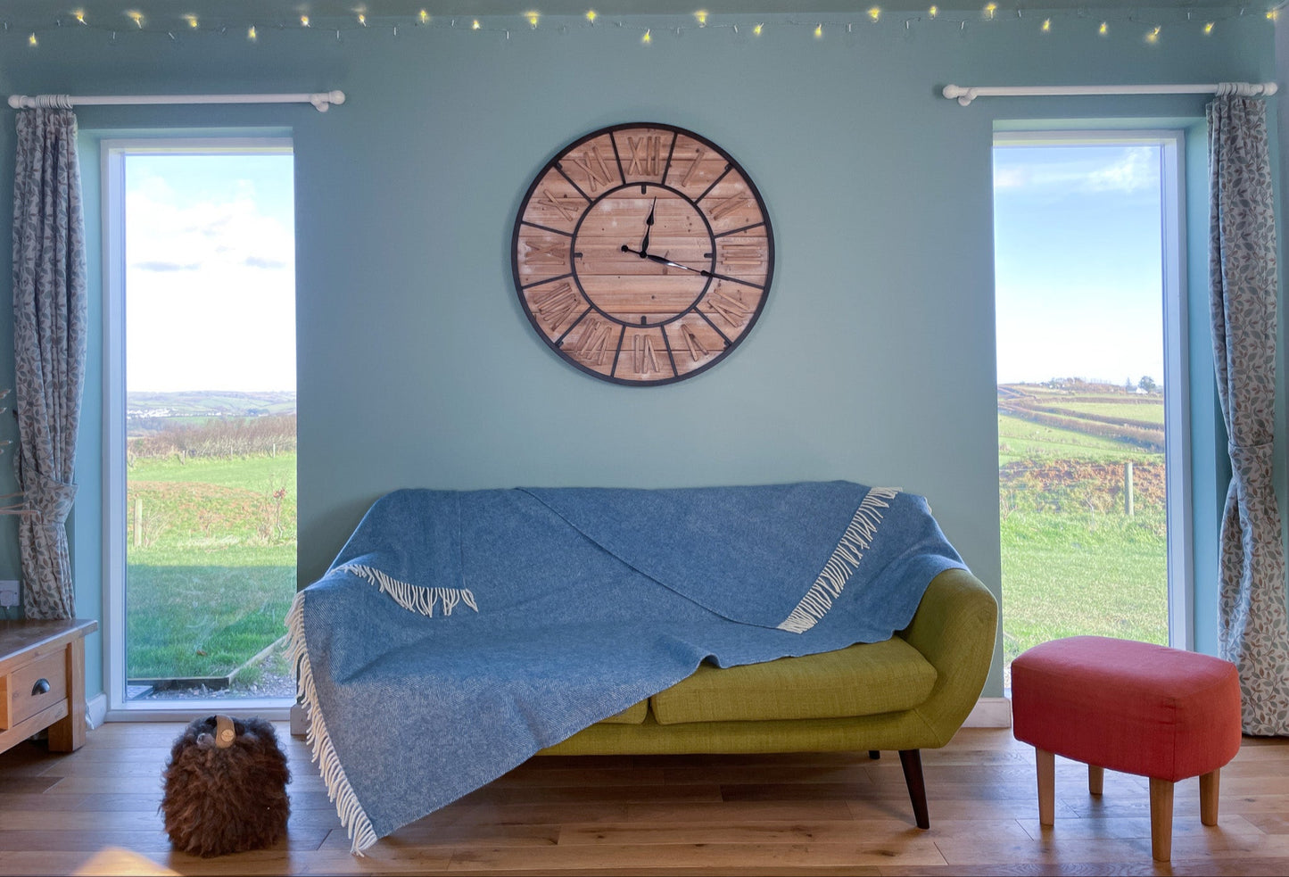Pure Wool Herringbone Throw Blanket (Sky Blue, Size: 200x146cm)