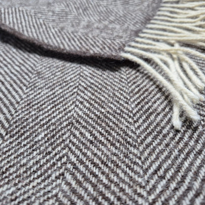 Pure Wool Throw Blanket | Herringbone | Dark Grey Natural
