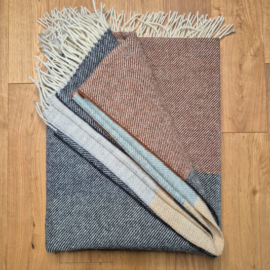 Pure British Wool Blanket Throw | Dartmoor Winter Block Stripe