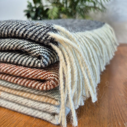 Pure British Wool Blanket Throw | Dartmoor Winter Block Stripe
