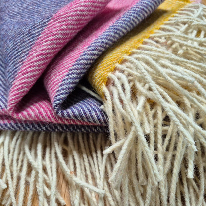 Pure British Wool Blanket Throw | Salcombe Sunset Block Stripe