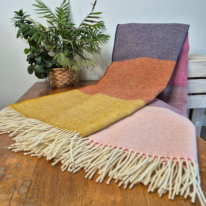 Pure British Wool Blanket Throw | Salcombe Sunset Block Stripe