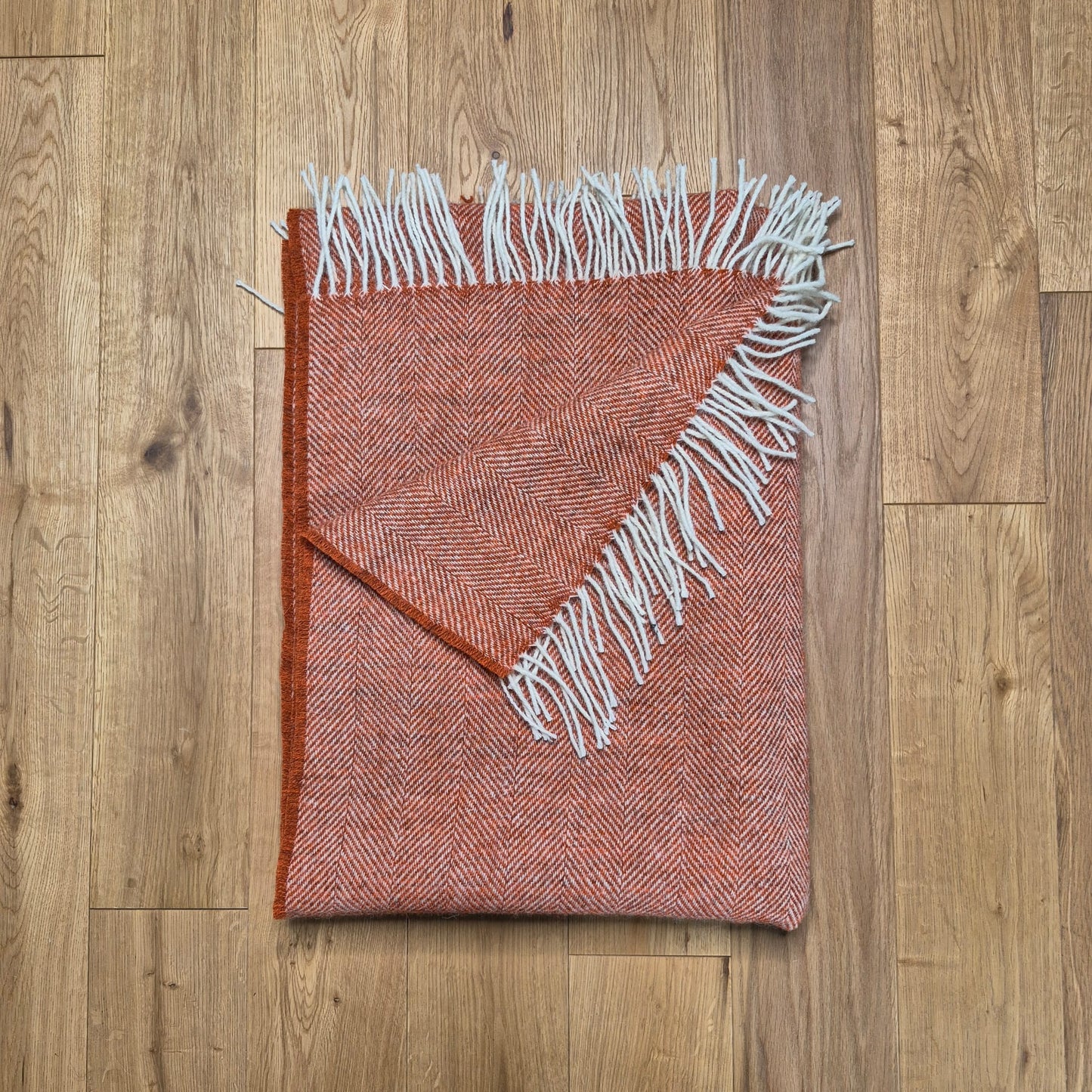 Pure Wool Throw Blanket | Herringbone | Burnt Orange