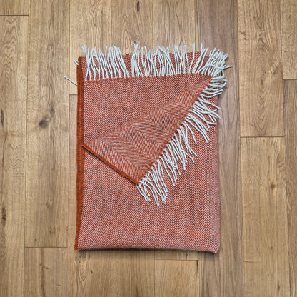 Pure Wool Throw Blanket | Herringbone | Burnt Orange