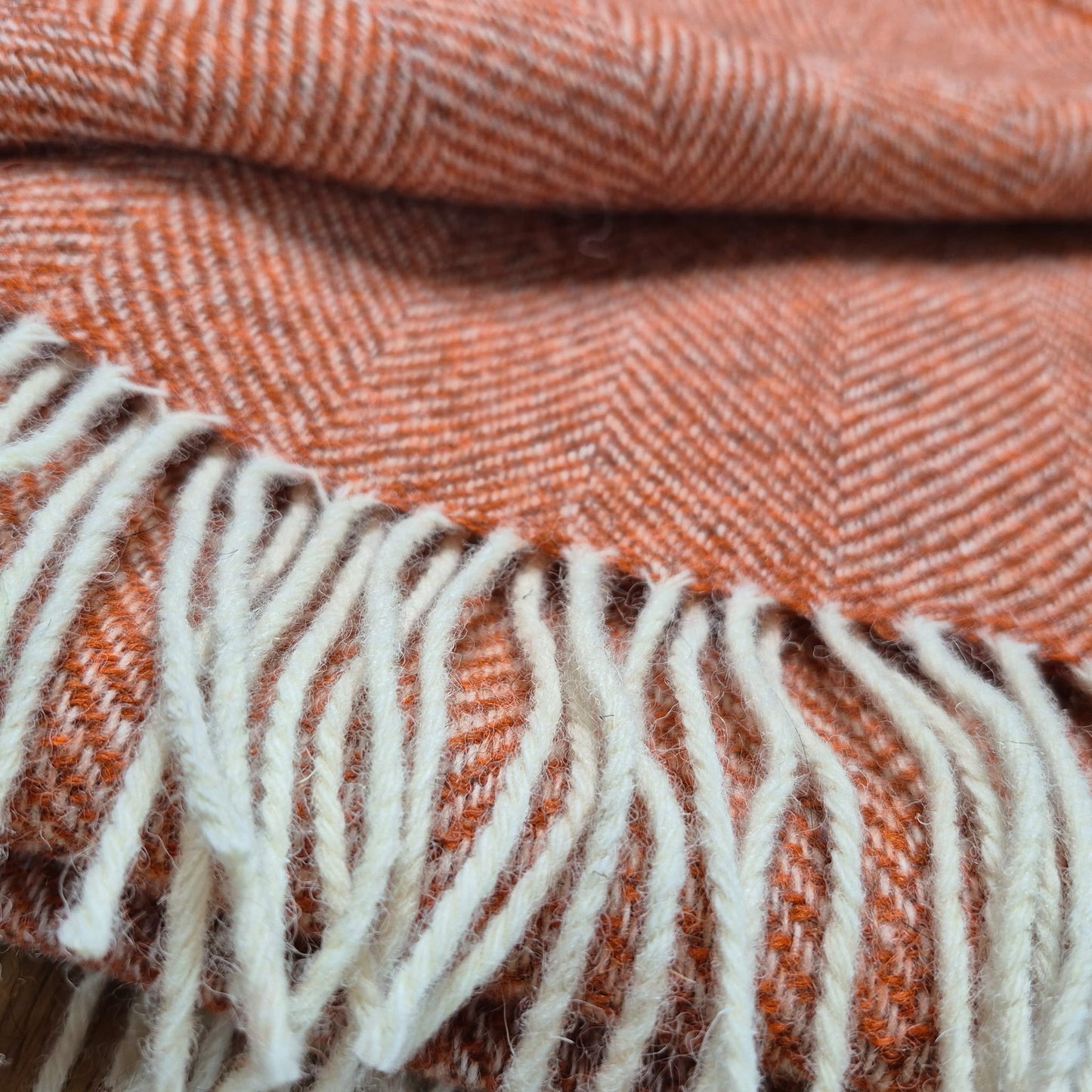 Pure Wool Throw Blanket | Herringbone | Burnt Orange