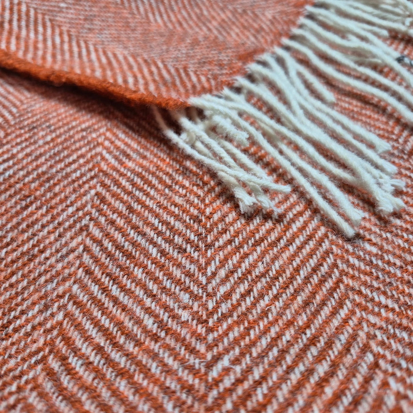 Pure Wool Throw Blanket | Herringbone | Burnt Orange