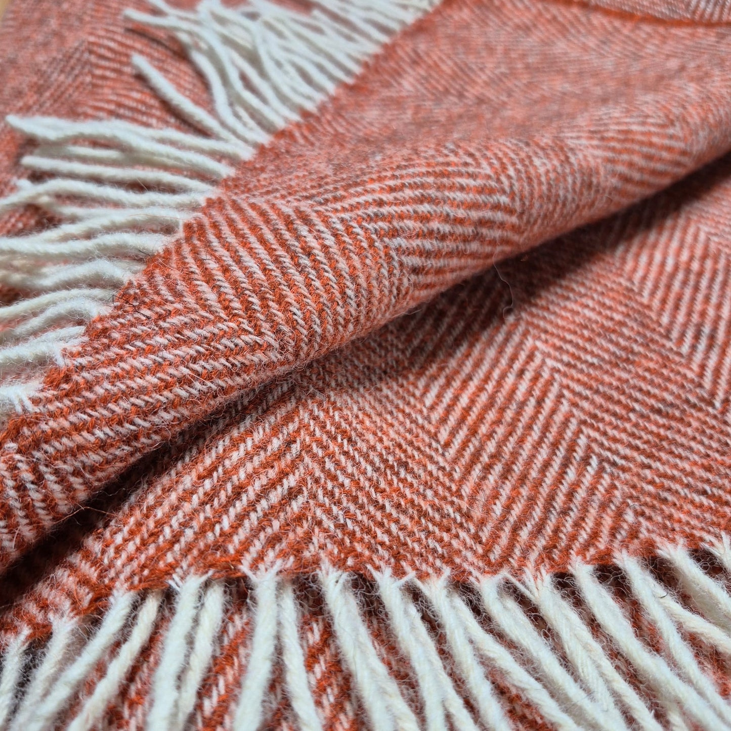 Pure Wool Throw Blanket | Herringbone | Burnt Orange