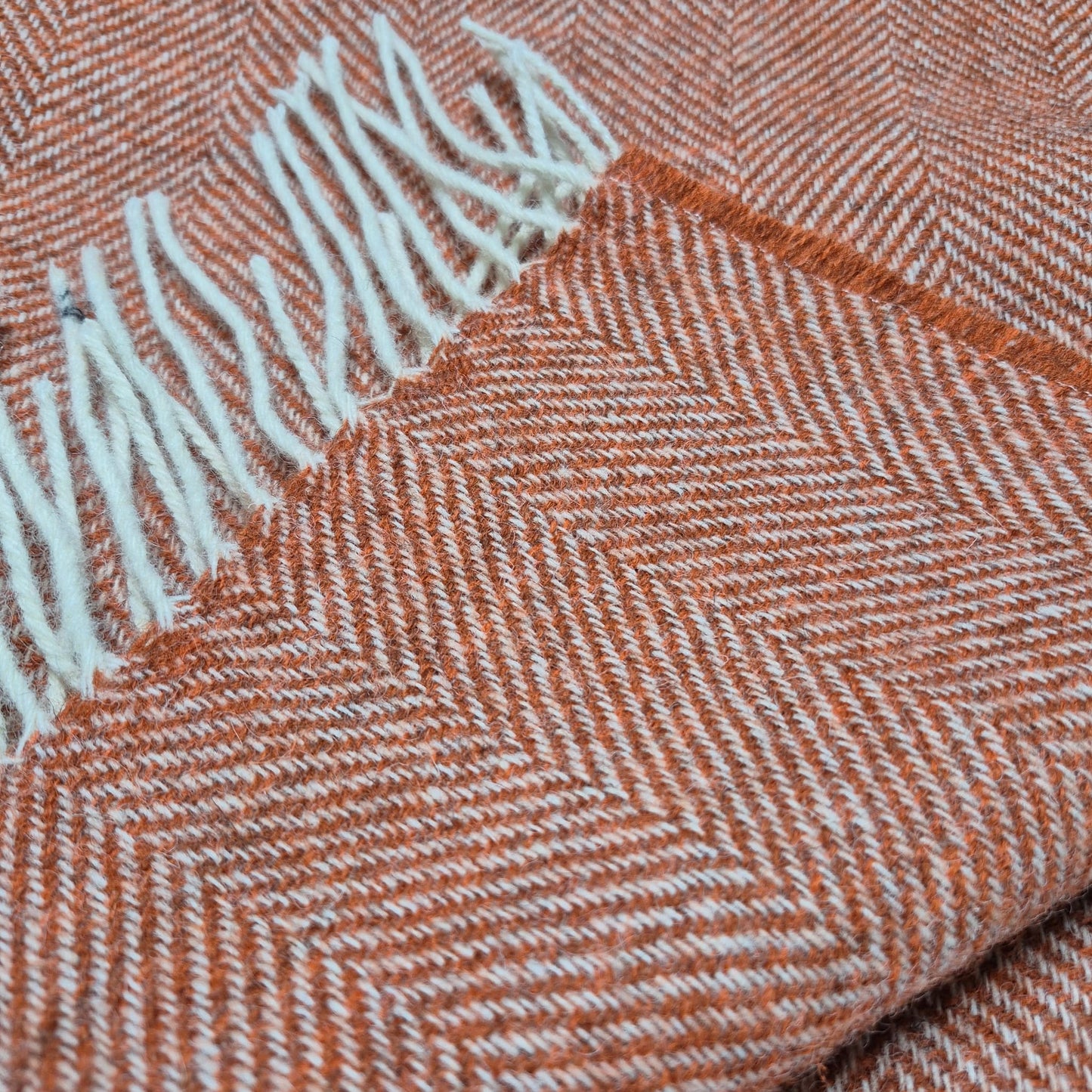 Pure Wool Throw Blanket | Herringbone | Burnt Orange