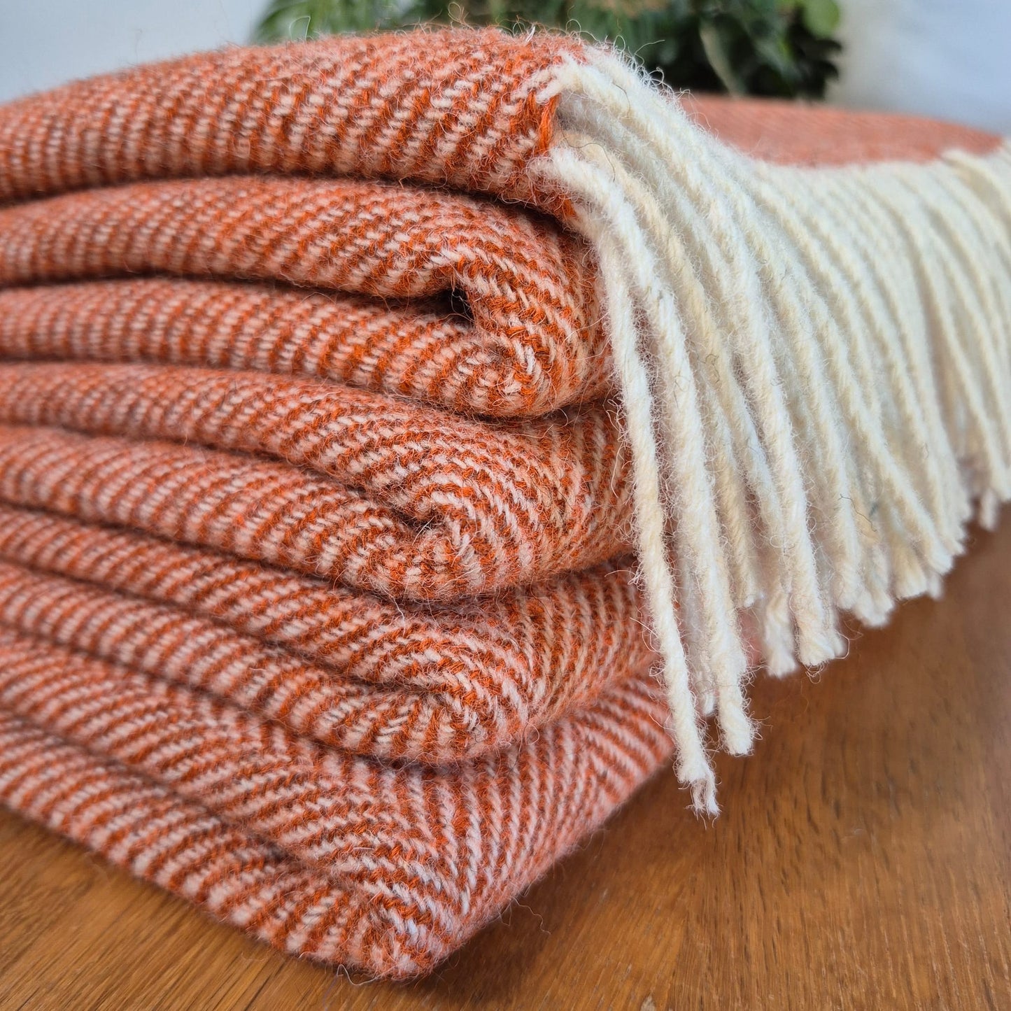 Pure Wool Throw Blanket | Herringbone | Burnt Orange