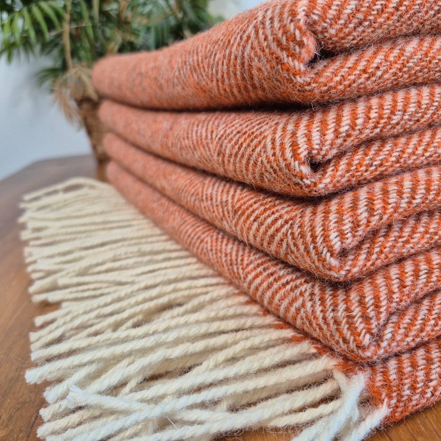 Pure Wool Throw Blanket | Herringbone | Burnt Orange