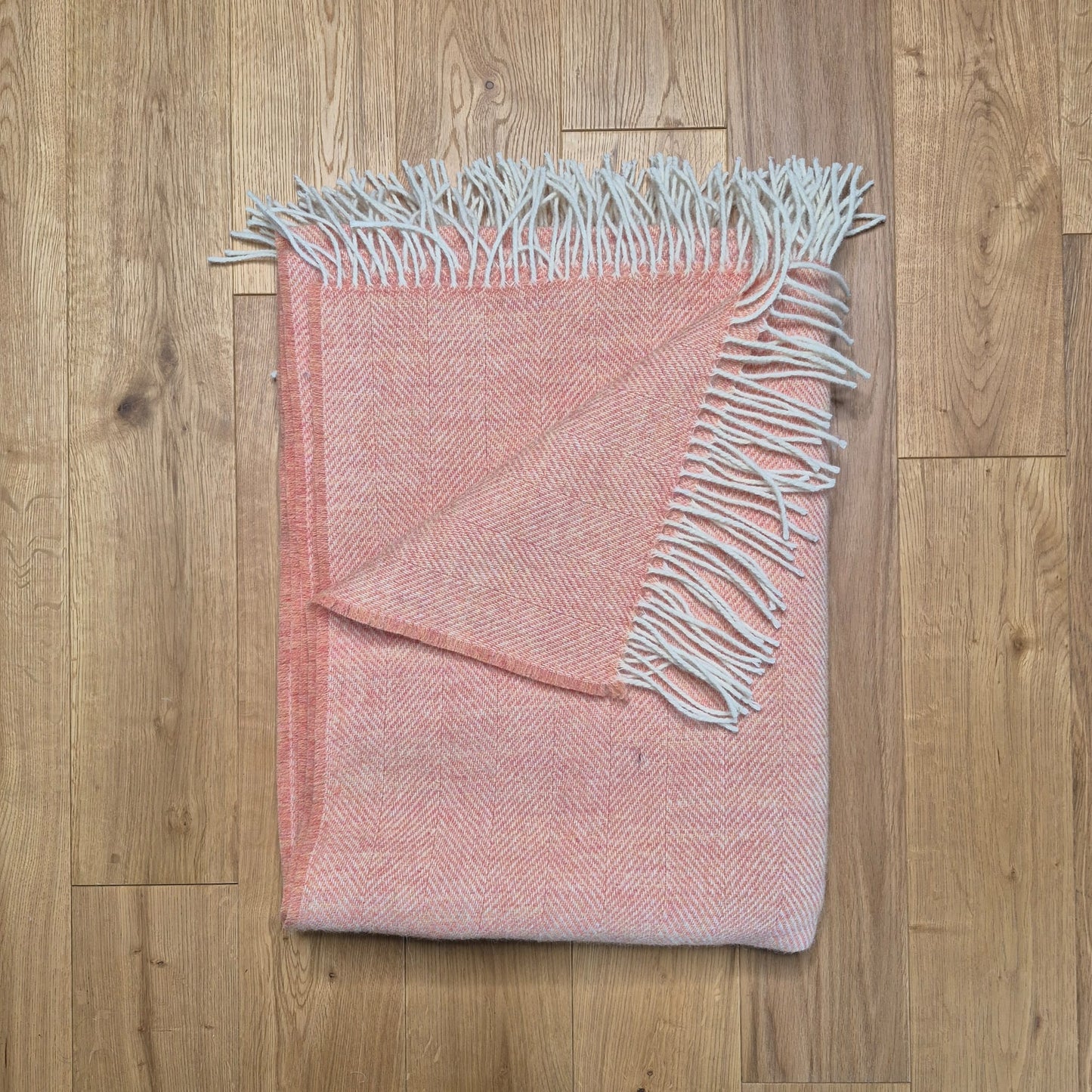 Pure Wool Throw Blanket | Herringbone | August Peach