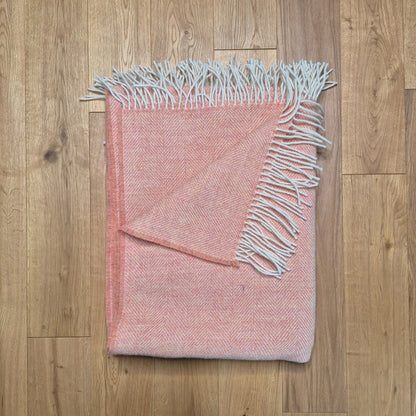 Pure Wool Throw Blanket | Herringbone | August Peach