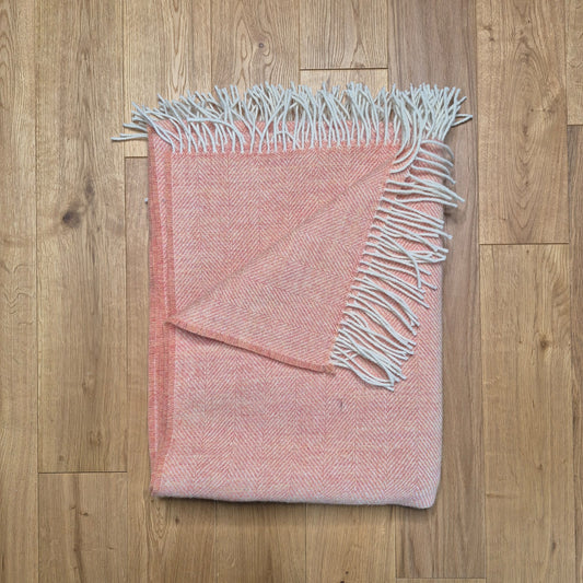 Pure Wool Throw Blanket | Herringbone | August Peach