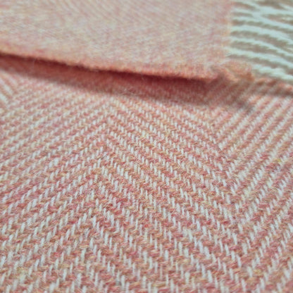 Pure Wool Throw Blanket | Herringbone | August Peach