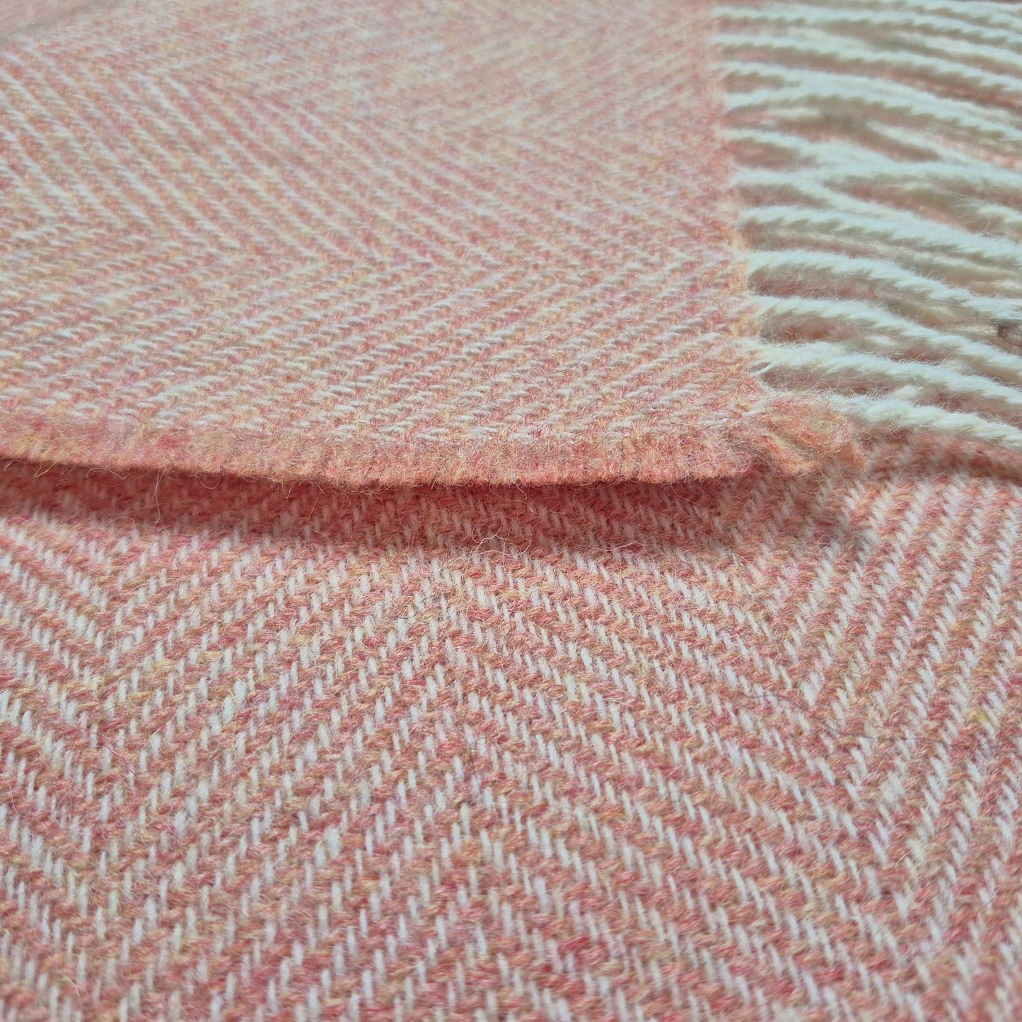 Pure Wool Throw Blanket | Herringbone | August Peach